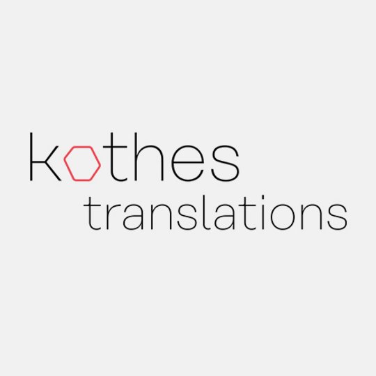 Logo der kothes translations aus einem minimalistischen Schriftzug und das o als ein rotes Fünfeck