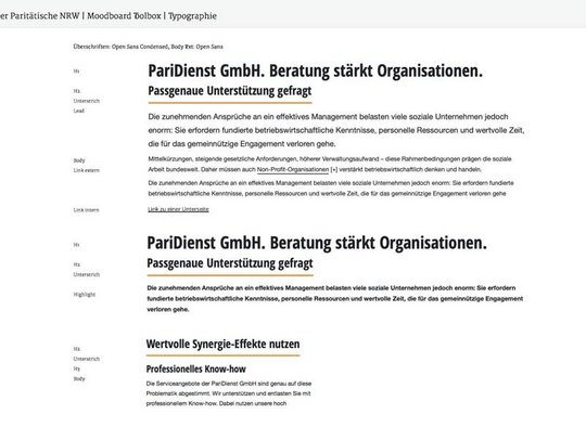 Paritätischer Moodboard Typografie System