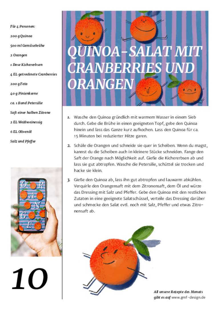 Rezept für Quinoa-Salat mit Cranberries und Oranngen