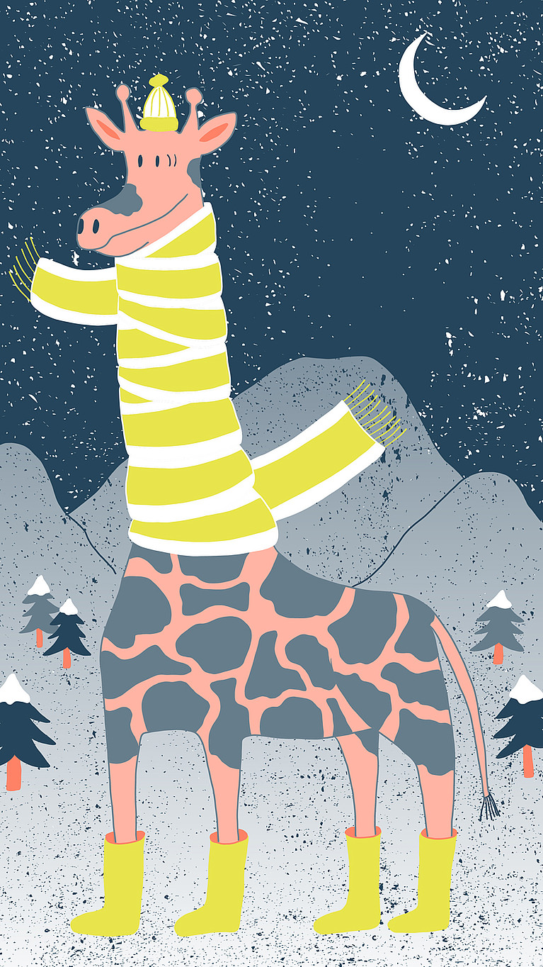 GMF Wallpaper mit illustrierter Giraffe mit gelbem Schal
