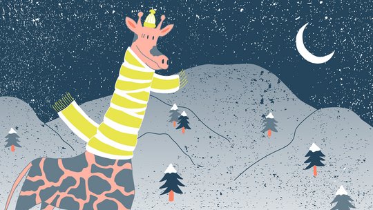 GMF Wallpaper mit illustrierter Giraffe mit gelbem Schal im Querformat