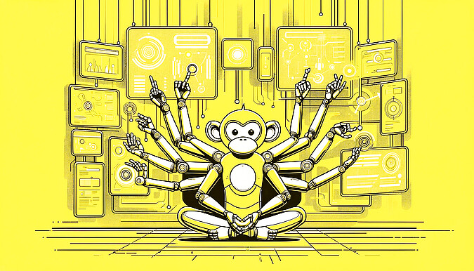 futuristischer Roboter-Affe mit vielen Armen