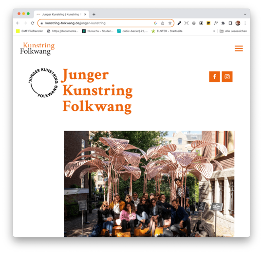 Kunstring Folkwang Layout Website Bereich Junger Kunstring mit dicker orangener Typografie