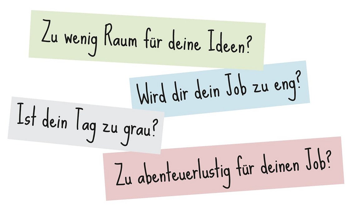 Text auf farbigen Streifen fragt nach Zufriedenheit im Job.