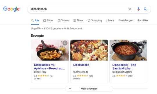 Structured Data Google Rich Snippets | Rezept: Beispiel Dibbelabbes