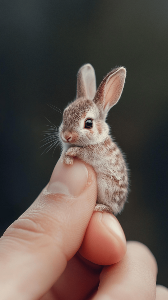 Miniatur-Häschen auf einem Finger