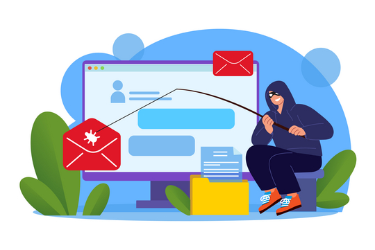 Illustration: Hacker stiehlt Daten und hackt Websites