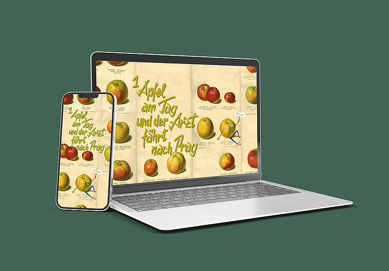 Mock up vom Apfel Wallpaper auf Display und Handy